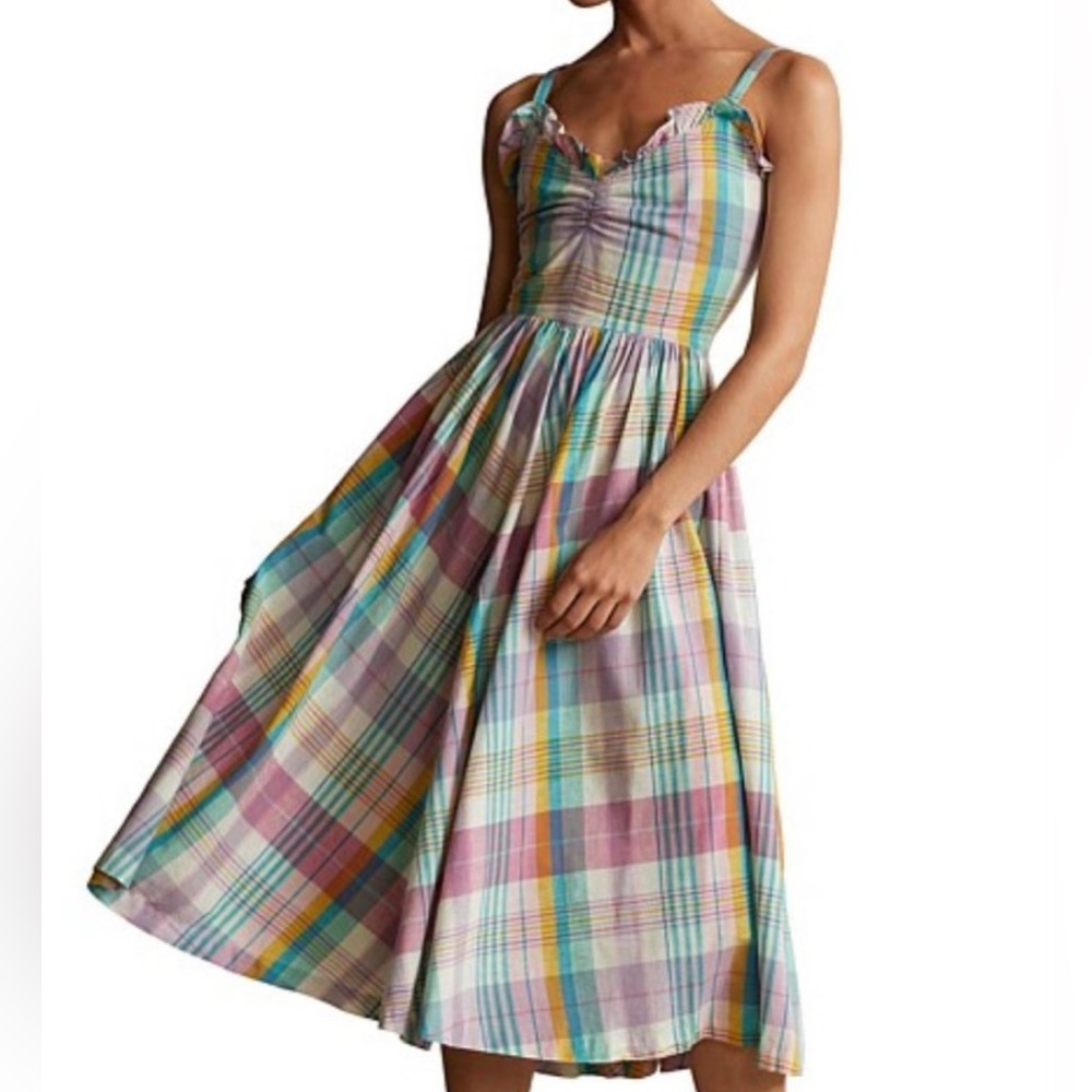 Polo Ralph Lauren Plaid Madras Ruffle Midi Cotton Dress NWT